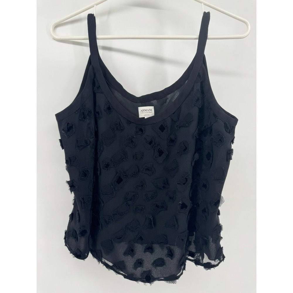 Armani Collezioni Black Burnout Silk Blend Sheer Cami Tank Top Italy Sz 8 acubi